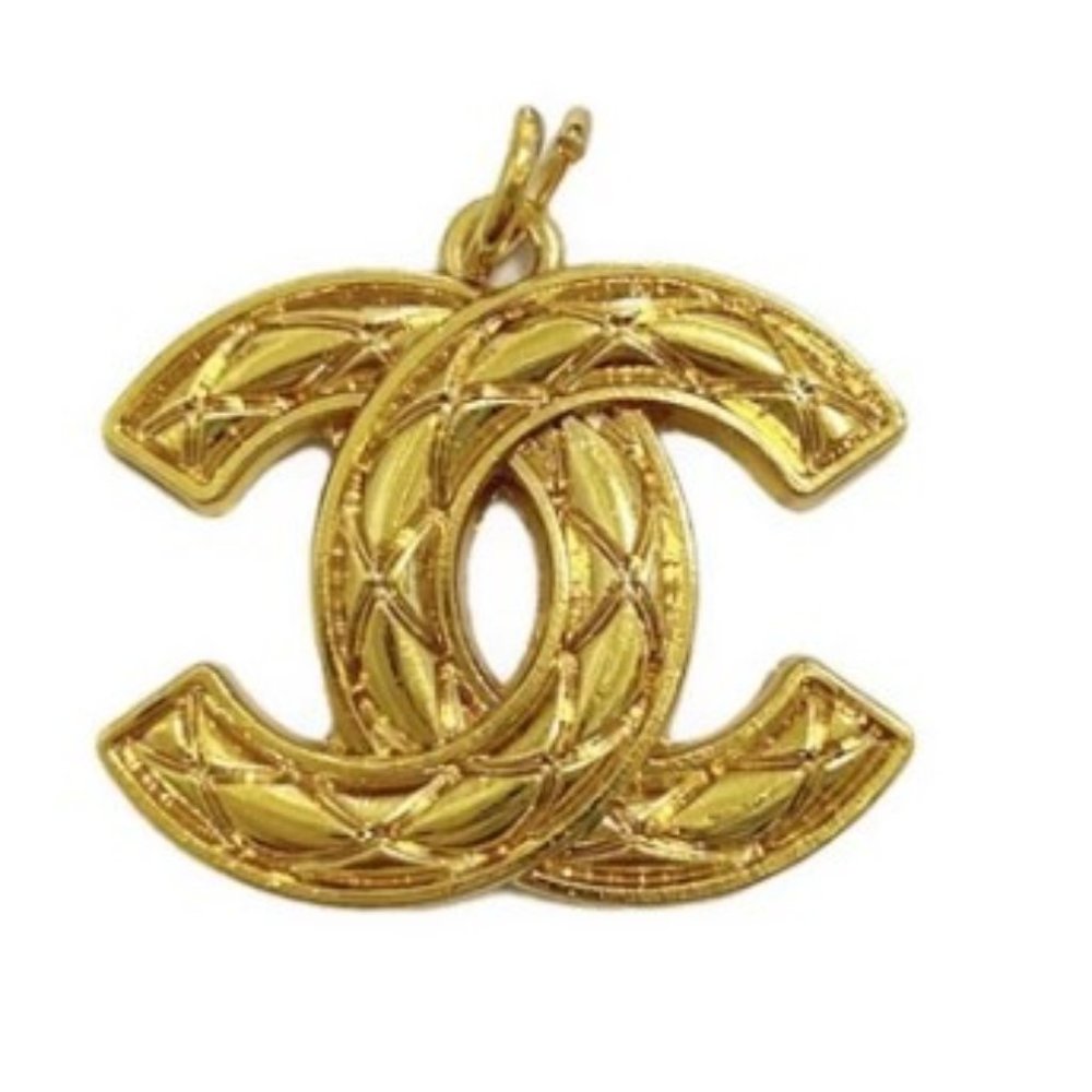 Authentic Chanel Goldtone Textured Logo Zipper Charm